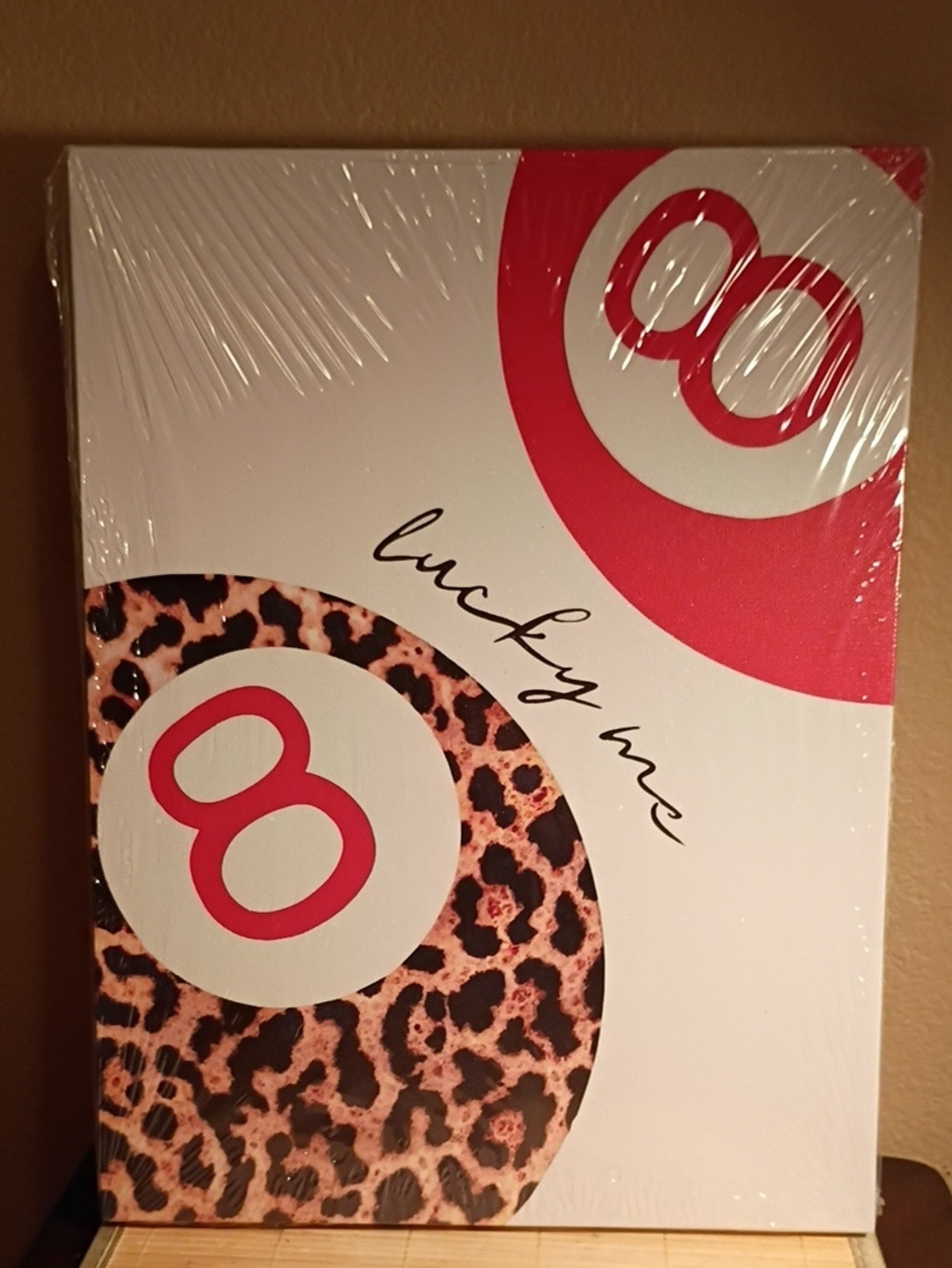 Lucky Me Wall Art Canvas Print - White and Red with Leopard Accent